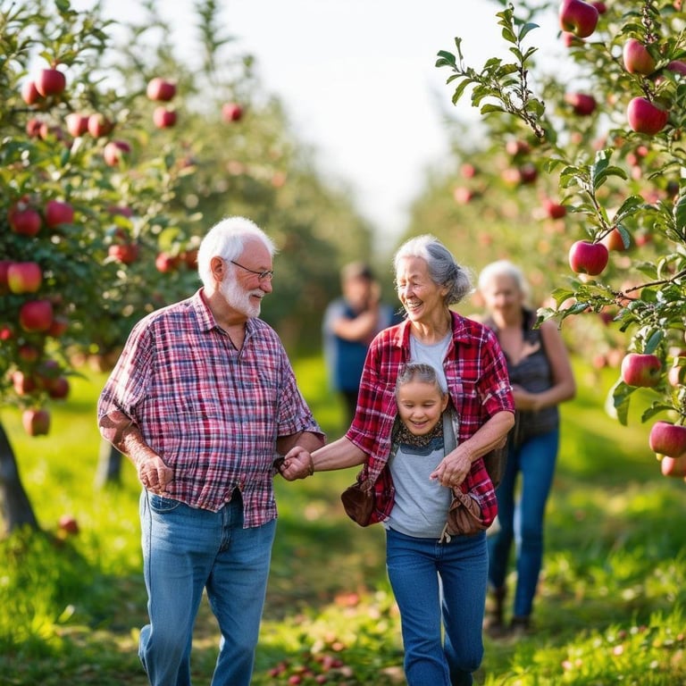 seniors at apple orchard enjoying family time