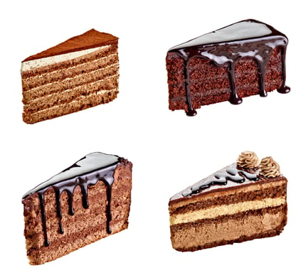 collection of various chocolate cake on white background. each one is shot separately-1